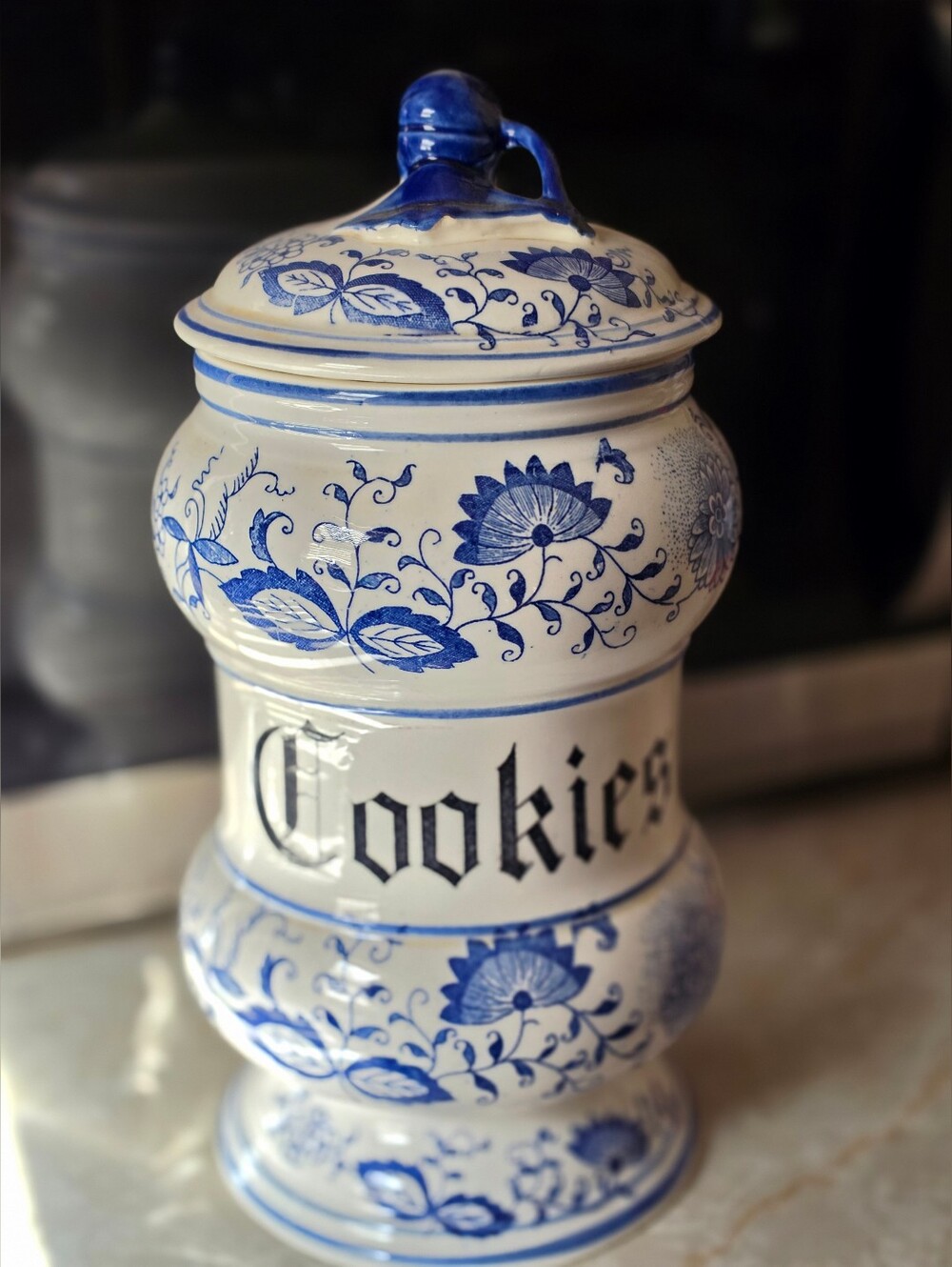 VTG Arnart Creations Blue Onion Cookie Jar Canister Japan Crossed Arrows Mint